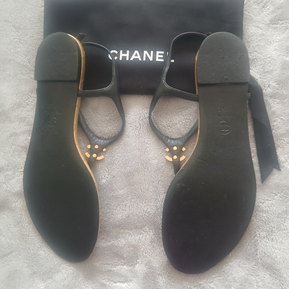 Chanel Black Gold CC Thong Flat Sandals - Picture 8 of 14